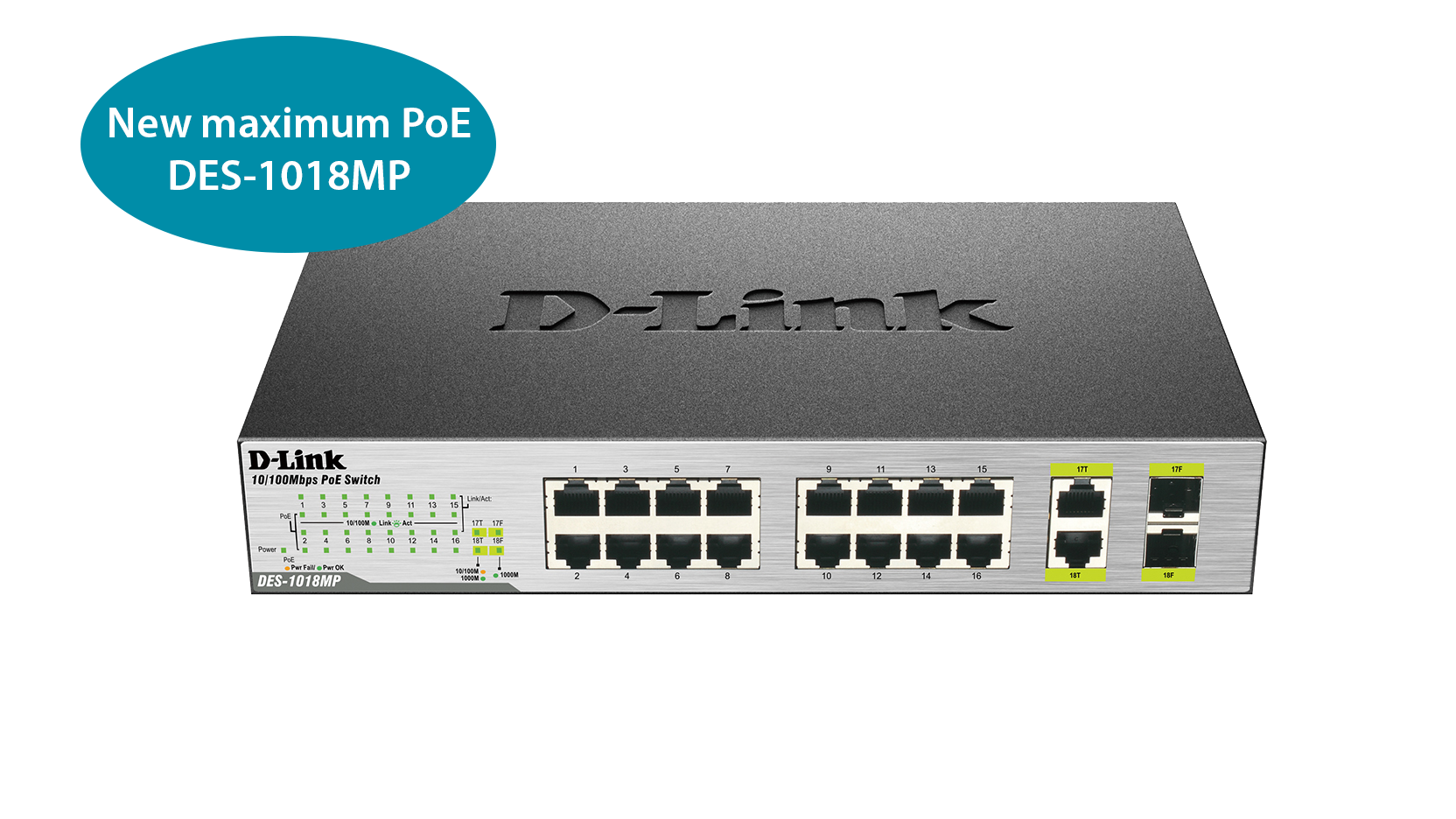 18‑Port Fast Ethernet PoE Switch with 2 Gigabit Uplink Ports